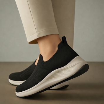 Men’s Black Slip-On Knit Sneakers with Cushioned Sole