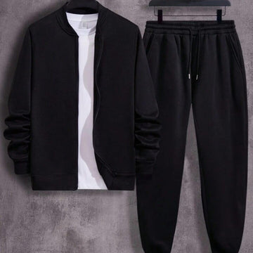 Men’s Premium Black Tracksuit Set – Zip Jacket & Jogger Pants