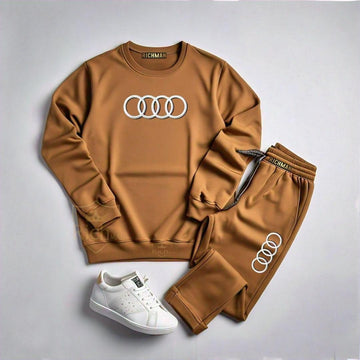 Men’s Premium Brown Tracksuit Set – Crew Neck Sweatshirt & Jogger Pants
