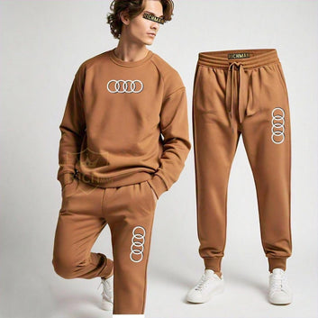 Men’s Premium Brown Tracksuit Set – Crew Neck Sweatshirt & Jogger Pants