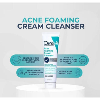 CeraVe Acne Foaming Cream Cleanser 4% Benzoyl Peroxide – Oil-Free Face Wash for Acne-Prone Skin (150ml)