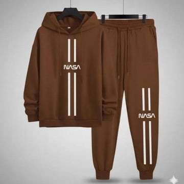 Men’s NASA Hooded Tracksuit Set – Brown Hoodie & Jogger Pants