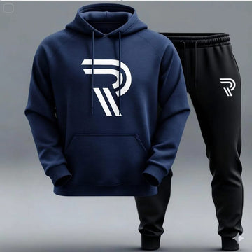 Men’s Premium Hooded Tracksuit Set – Navy Blue Hoodie & Black Joggers