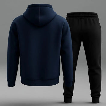 Men’s Premium Hooded Tracksuit Set – Navy Blue Hoodie & Black Joggers
